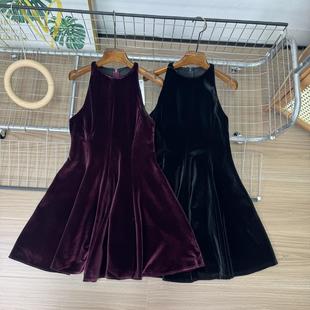 WMXZ秋季4043185新款圆领无袖波浪式下摆天鹅绒迷笛连衣裙4043185