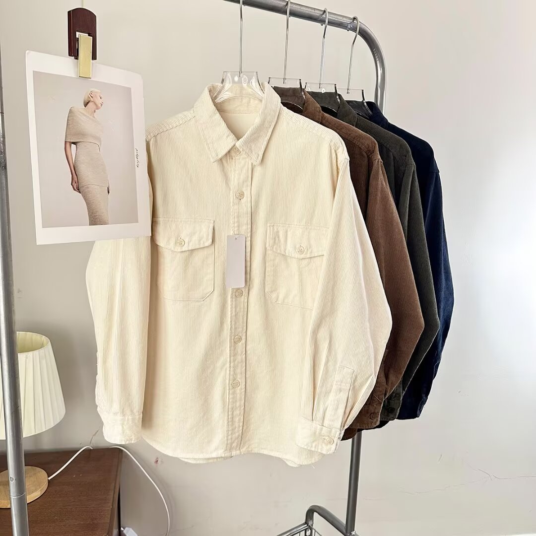 灯芯绒工装衬衫式长袖双口袋外套