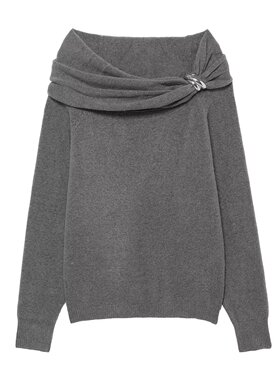 WMXZ秋季3653107新款一字领金属镶饰露肩灰色针织毛衣女3653/107