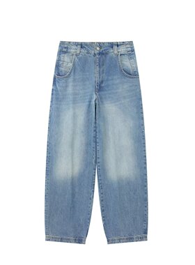 WMXZ夏季新款2553060水洗做旧中腰口袋休闲直筒牛仔裤2553/060