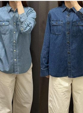 试衣间日系秋女装牛仔工装长袖衬衫衬衣单排扣外套480004/479579