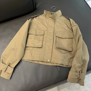 卡其INS24秋款 休闲夹克外套 女装 翻领西装 8073342 口袋饰长袖 WMXZ