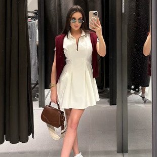 WMXZ春季 翻领撞色波浪式 宽摆迷笛连衣裙女4661 306 4661306新款