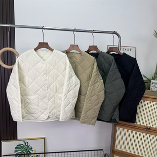 2025秋冬新款菱形格空气棉服圆领薄款棉衣茄克外套夹克469864