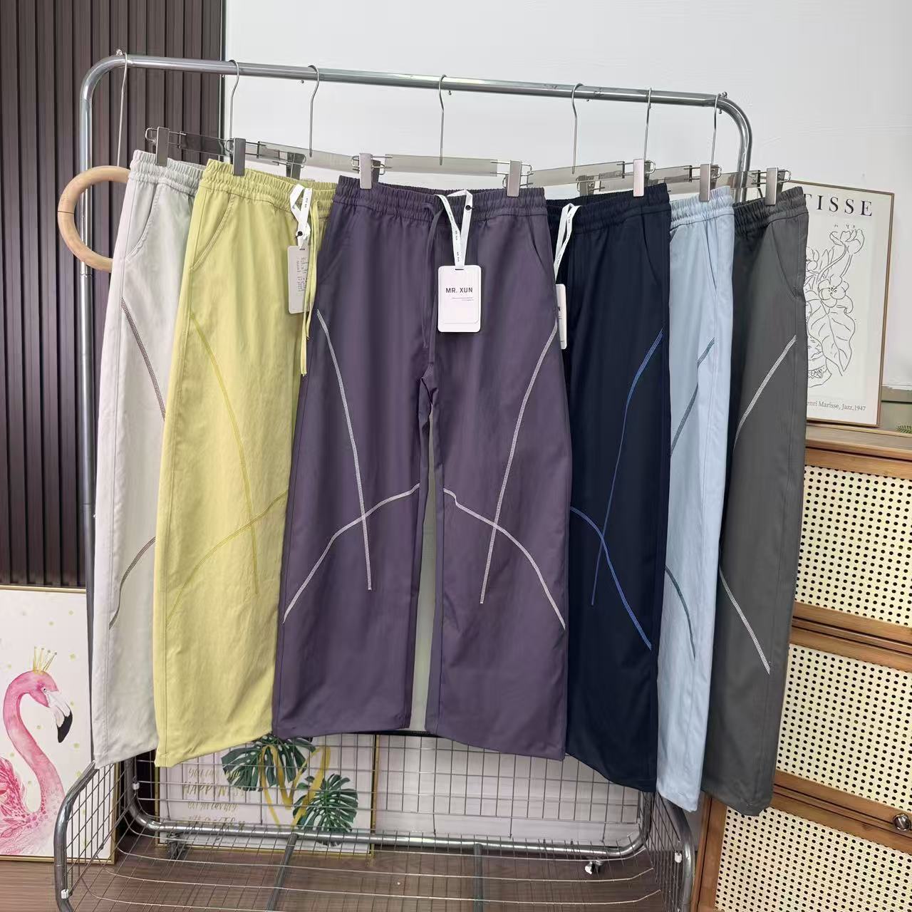 时尚户外直筒宽松撞色哈苏线垂感休闲运动裤设计感情侣款长裤