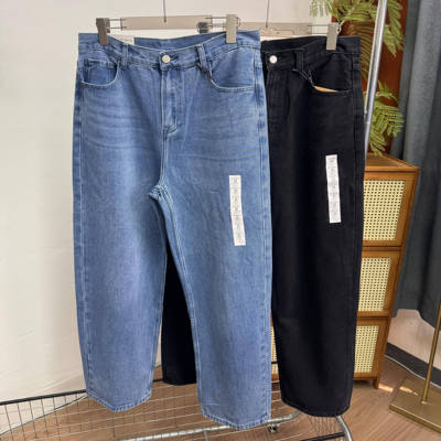 新款宽松直筒牛仔裤男水洗痞帅试衣间黑色阔腿牛仔长裤潮470542