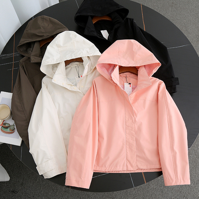 纯色立领拉链开衫长袖宽松短外套