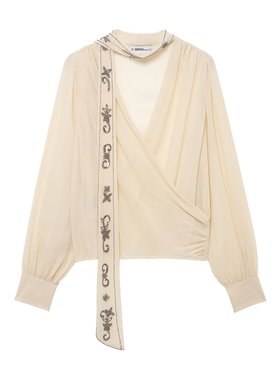 WMXZ秋冬0881141新款串珠围巾领装饰百搭长袖衬衫女0881/141