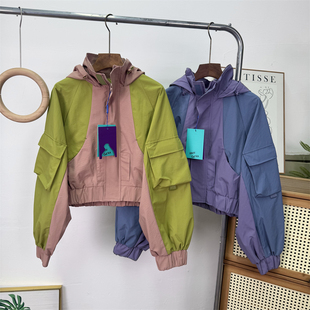 连帽外套撞色插肩袖 防泼水短款 休闲夹克女 户外山系秋季 大厂订单