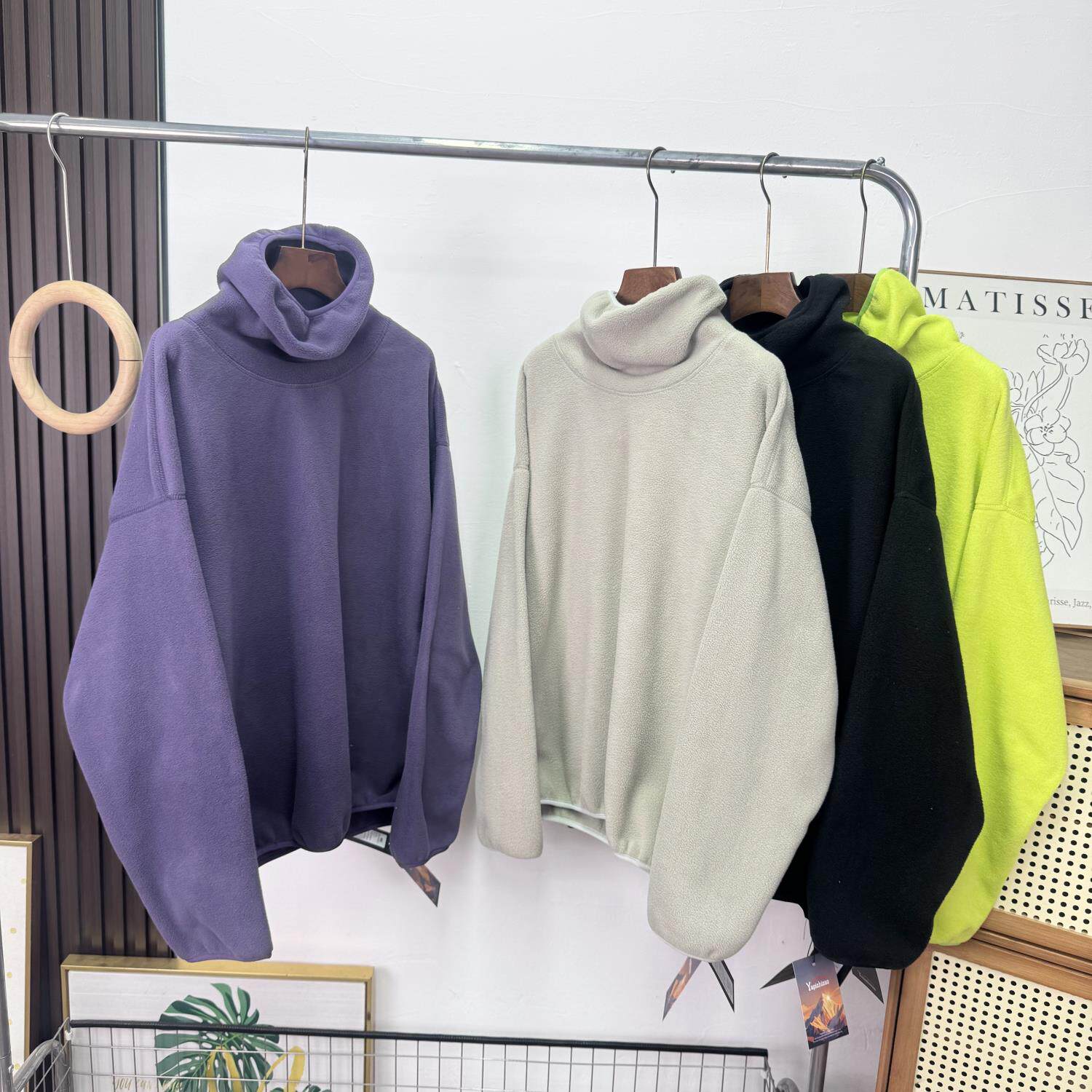 大厂订单！情侣款户外山系廓形设计摇粒绒保暖纯色堆叠高领卫衣 