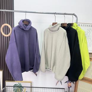 大厂订单 户外山系廓形设计摇粒绒保暖纯色堆叠高领卫衣  情侣款