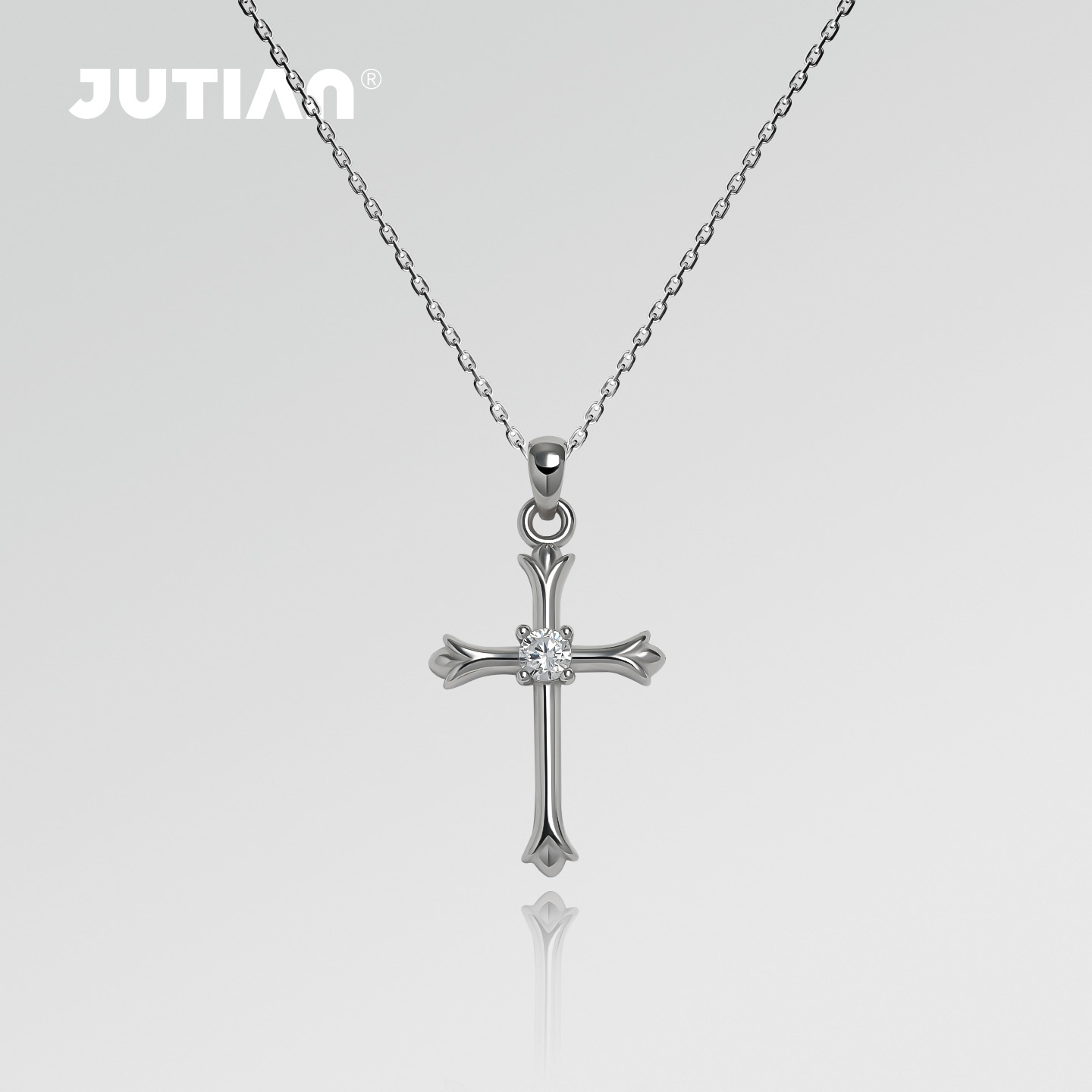 JUTIAN S925银十字架项链女时尚简约吊坠银饰品