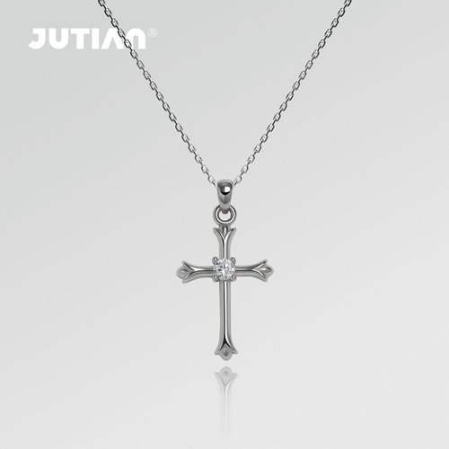 JUTIAN S925银十字架项链女时尚简约吊坠银饰品