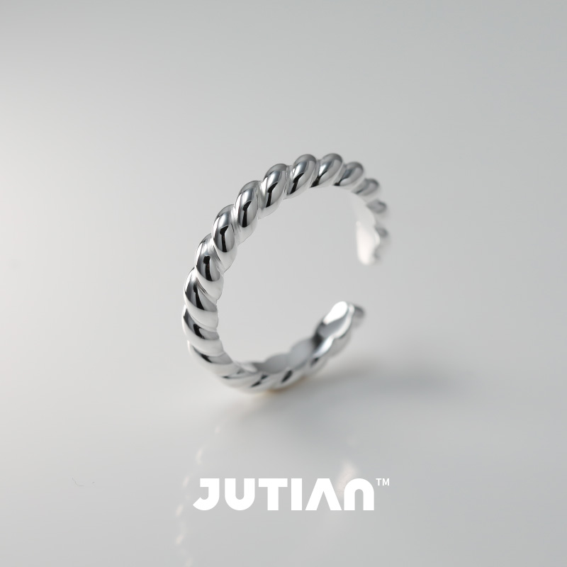 jutian麻花扭纹纯银女高级感戒指