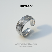 JUTIAN高级感纯银戒指小众设计质感肌理百搭不规则面开口指环银饰
