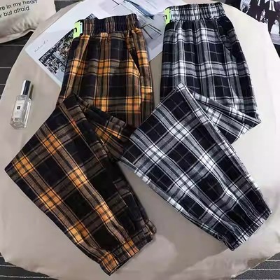 秋冬季黑白格子哈伦裤女加绒加厚