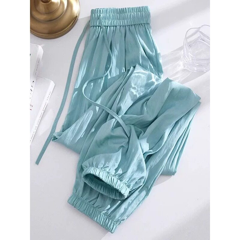 海盐蓝冰丝速干灯笼束脚裤女夏装