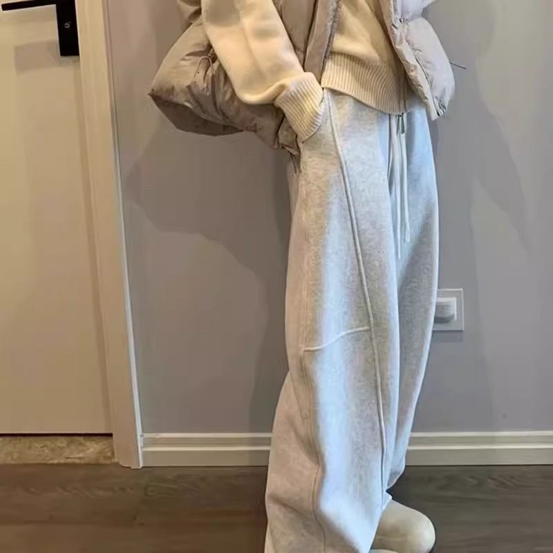 清仓捡漏灰色美式运动裤女春秋冬季韩版直筒拼接香蕉加绒阔腿裤子,女装/女士精品,大码裤装,淘宝优惠券,粉丝福利购,淘宝优惠卷