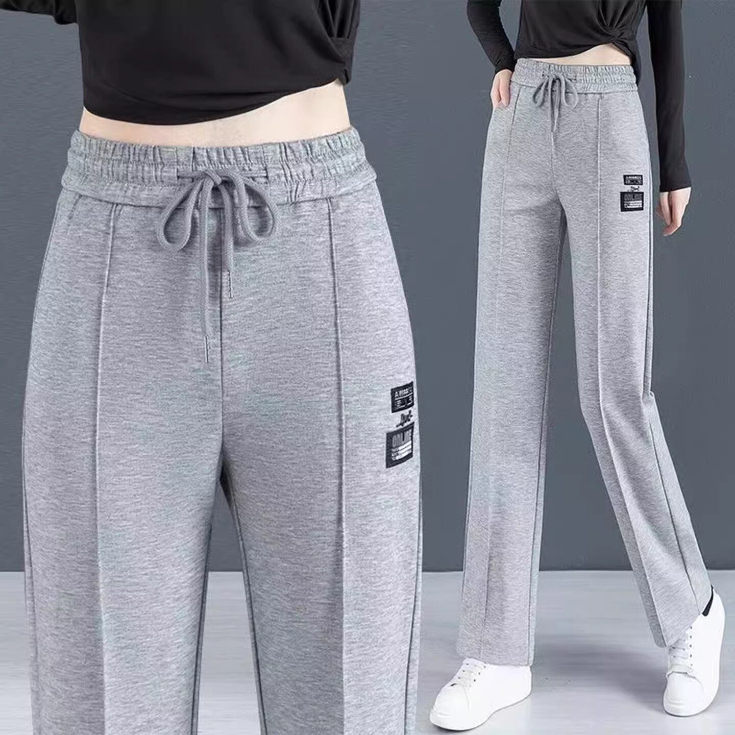 清仓捡漏加绒直筒裤女秋冬季大码小个子垂感阔腿裤宽松休闲运动裤