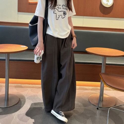 深灰色弯刀休闲裤女秋季高腰显瘦