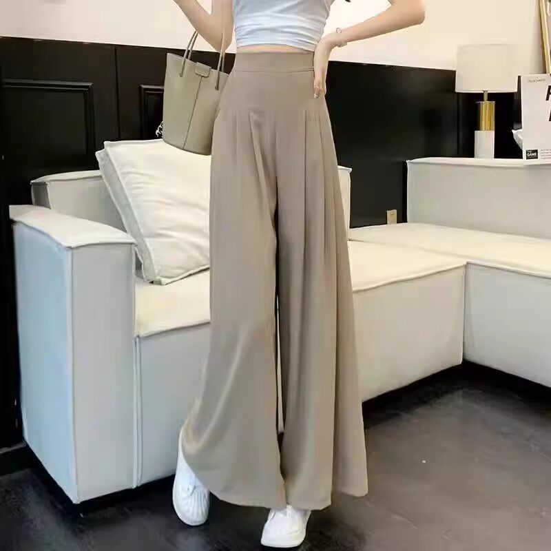清仓捡漏冰丝阔腿裤女高腰小个子垂感西装休闲裤夏季薄款宽松裙裤
