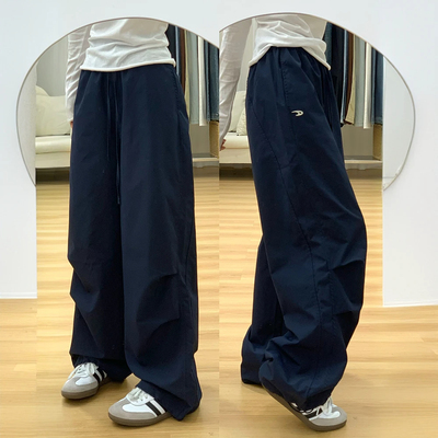 大码美式复古藏青色工装裤女秋季