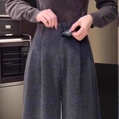 清仓捡漏深灰色休闲裤 阔腿裤 女春秋冬加厚高级感大码 显瘦高腰窄版