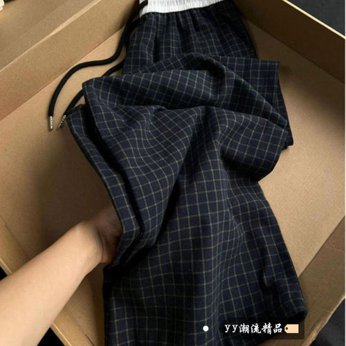 清仓捡漏美式复古格子运动裤子女