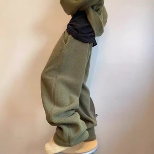 清仓捡漏摇粒绒加厚直筒休闲卫裤 女秋冬羊羔毛加绒运动阔腿防寒裤