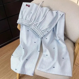 通勤松弛感长裤 新款 女2026夏季 清仓捡漏蓝色条纹设计感刺绣休闲裤