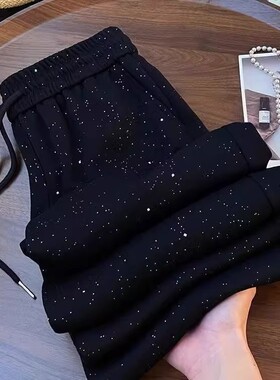 清仓捡漏洋气满天星细闪黑色高腰阔腿裤女夏季设计感直筒休闲裤潮