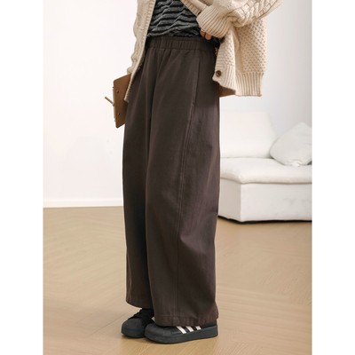 秋冬季斜纹棉高腰加绒阔腿休闲裤