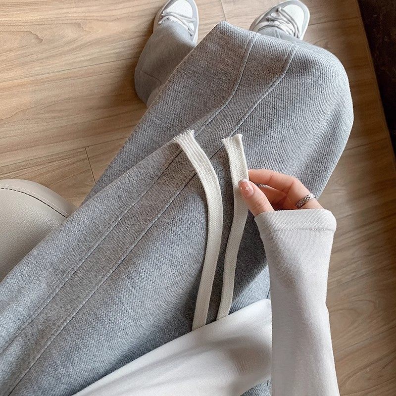 清仓捡漏灰色运动裤女春秋高腰宽松直筒休闲卫裤显瘦小个子阔腿裤