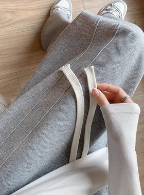 清仓捡漏灰色运动裤女春秋高腰宽松直筒休闲卫裤显瘦小个子阔腿裤