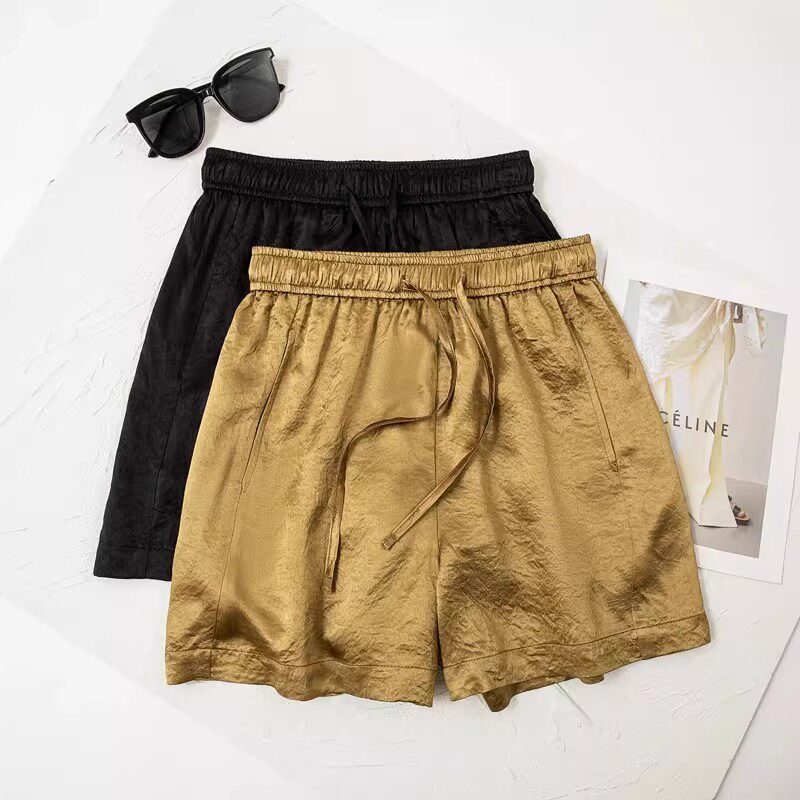 清仓捡漏新中式醋酸短裤女夏季小个子高腰显瘦阔腿裤洋气休闲裤子