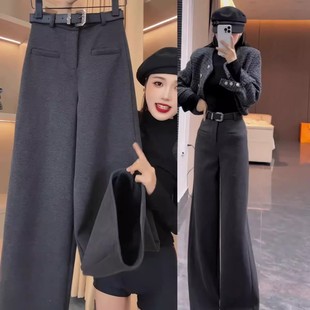 垂感拖地裤 清仓捡漏网红秋冬高腰显瘦加绒阔腿裤 女宽松直筒休闲裤