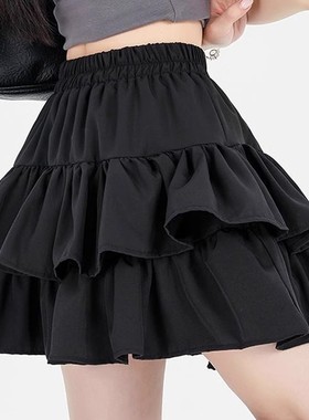 清仓捡漏~黑色蓬蓬蛋糕半身裙女夏季松紧高腰显瘦防走光a字短裙子