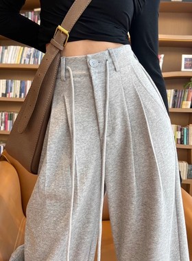 清仓捡漏~灰色运动裤女夏季小个子阔腿裤直筒休闲卫裤子2026新款