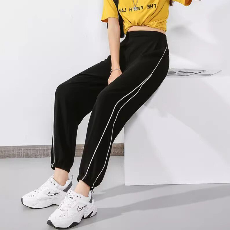 清仓捡漏冰丝夏季薄款女士运动裤休闲灯笼裤哈伦宽松束脚九分裤子