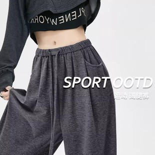 子 加绒宽松直筒垂感休闲运动阔腿裤 清仓捡漏深灰色糯米裤 女秋冬季