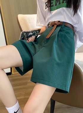 清仓捡漏~绿色西装短裤女夏季高腰显瘦宽松休闲阔腿直筒A字五分裤