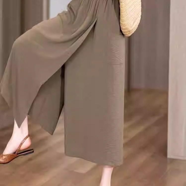 夏季宽松高腰开叉慵懒风休闲裙裤