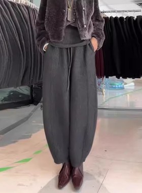 清仓捡漏灰色休闲阔腿裤女冬季加绒加厚裤子香蕉阔脚直筒奶奶裤子