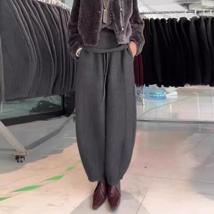 捡漏灰色休闲阔腿裤女冬季加绒加厚裤子香蕉阔脚直筒奶奶裤子