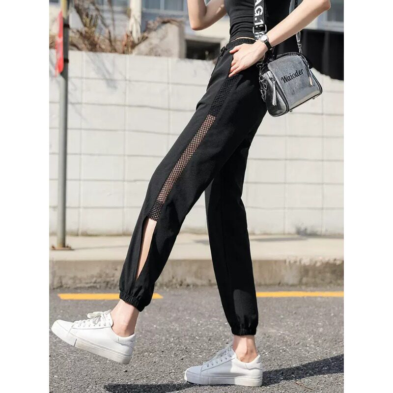 清仓捡漏冰丝速干九分运动裤女2026夏季薄款网纱束脚休闲哈伦裤子