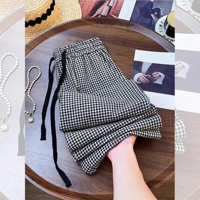 慵懒风chic格子休闲裤子女复古潮