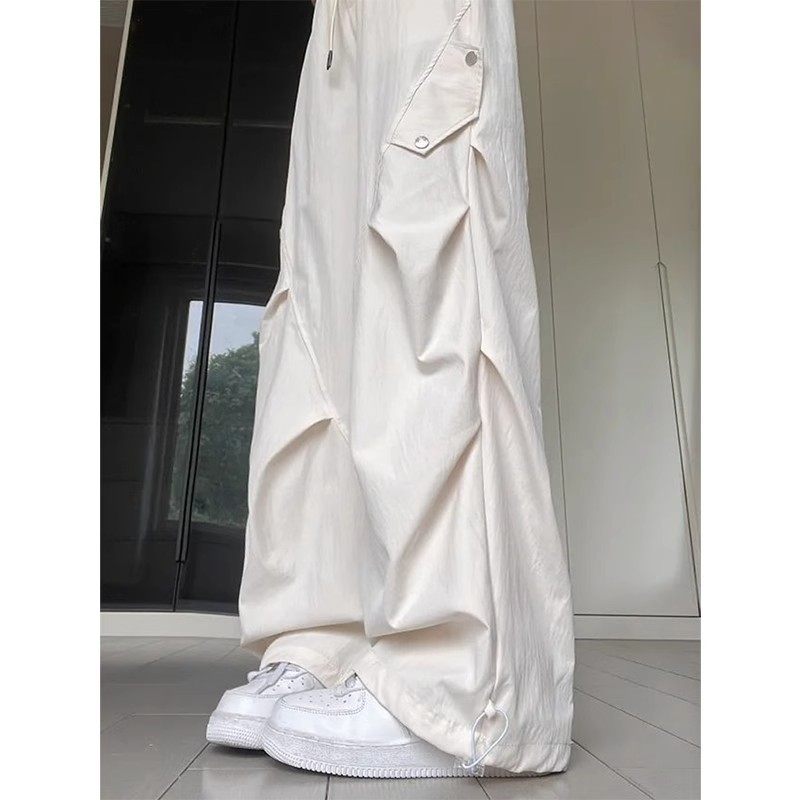 清仓捡漏白色工装裤女款高腰宽松垂感显瘦小个子速干运动直筒裤子