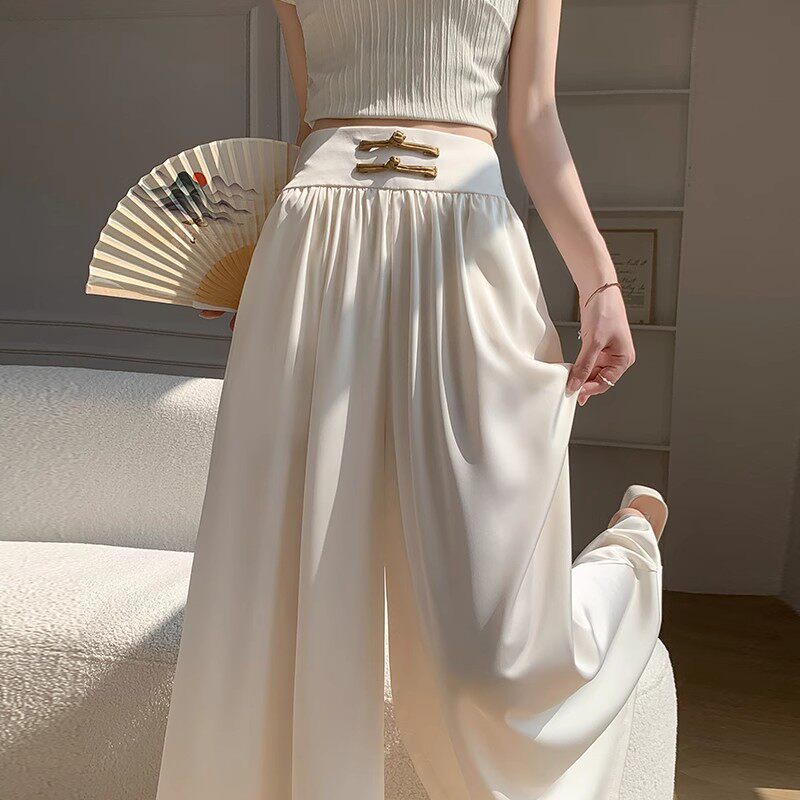 清仓捡漏新中式国风盘扣冰丝阔腿裤女夏季高腰宽松大裤脚拖地裙裤,女装/女士精品,大码裤装,淘宝优惠券,粉丝福利购,淘宝优惠卷