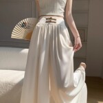 清仓捡漏新中式国风盘扣冰丝阔腿裤女夏季高腰宽松大裤脚拖地裙裤