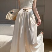 国风盘扣冰丝阔腿裤 女夏季 高腰宽松大裤 清仓捡漏新中式 脚拖地裙裤